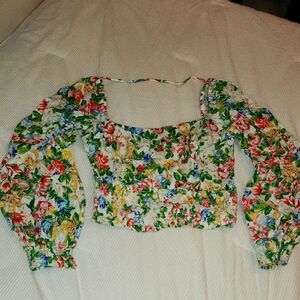 Floral Women's Crop Top with Puff Sleeves